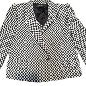 Zara black and white checkered double-breasted blazer large